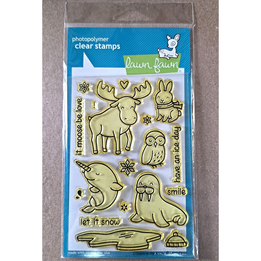 Lawn Fawn Critters in the Arctic Photopolymer Stamp Set Winter Animal - Yellowed